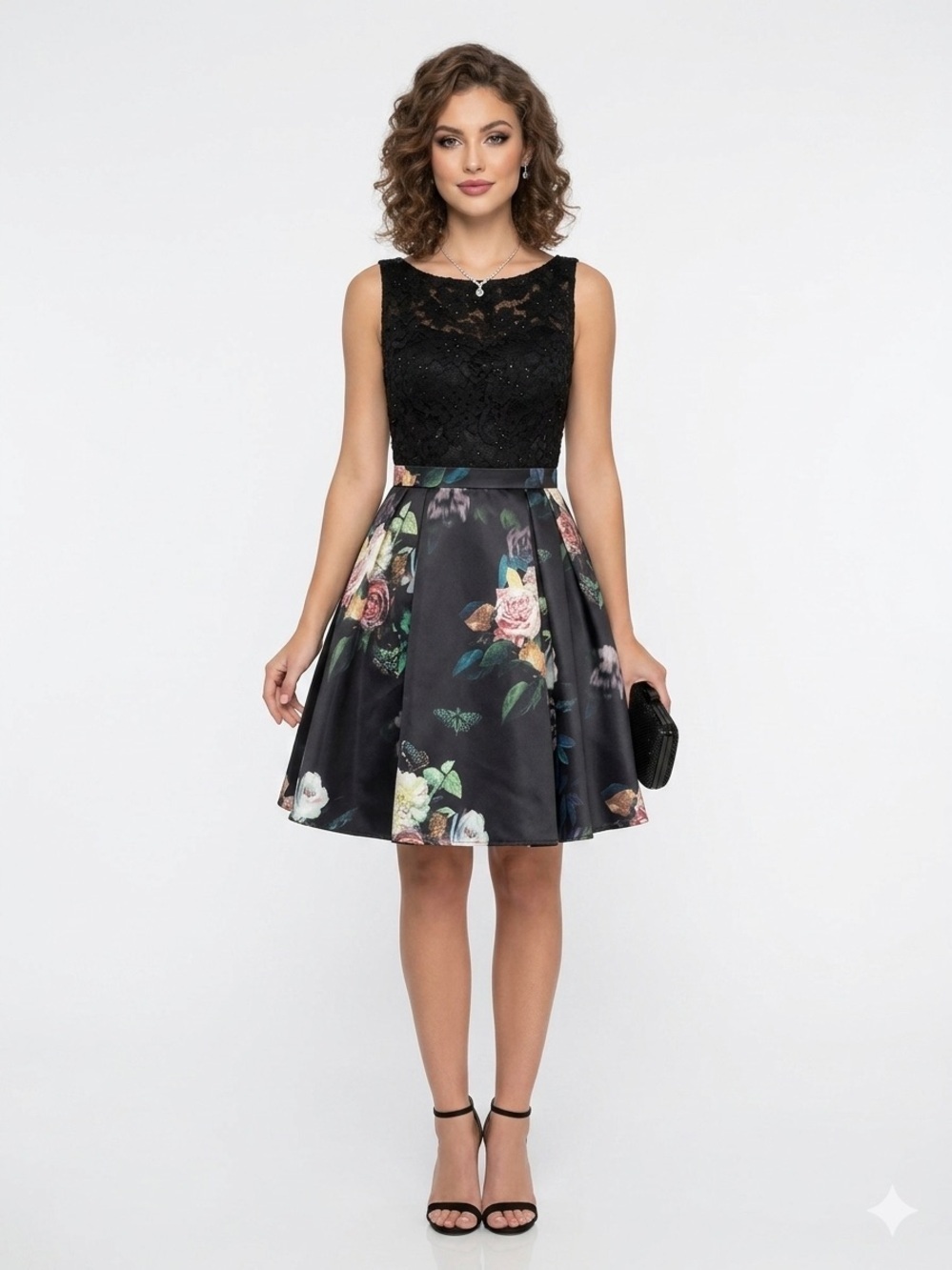 Terani Couture Sleeveless Black Lace Floral Fit & Flare Cocktail Dress Size 6